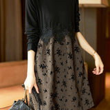 Elegant Lace-Paneled Mock Neck Dress