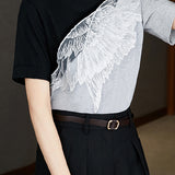 Bi-Color Side Slit Wing Embroidered T-Shirt