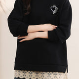 Lace-Paneled Mock Neck Sweatshirt