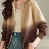 Fashion Gradient Color Double Zipper Cardigan