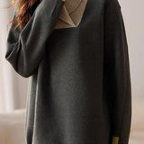 Patchwork Fleece-Lined Relaxed Fit Wool Blend Knit Top