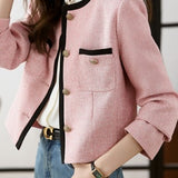 Contrast Color Round Neck Little Chanel Style Coat