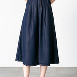 Side Pocket Long Flare Denim Skirt - 2 Colors Available