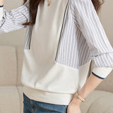 Casual Loose-fit Striped Panel Mock Hoodie