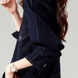 Fashionable Folded Collar Denim Jacket