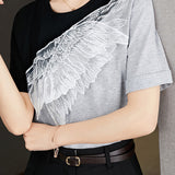 Bi-Color Side Slit Wing Embroidered T-Shirt