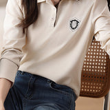 Collegiate Embroidered Collar Long Sleeve Top