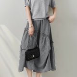 Asymmetrical Contrast Ruffle Decor Long Check Skirt