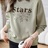 Casual Letter Embroidered Faux Layered Collar Sweatshirt