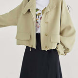 Elegant stand-collar short trench coat.