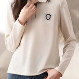 Collegiate Embroidered Collar Long Sleeve Top