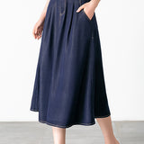 Side Pocket Long Flare Denim Skirt - 2 Colors Available