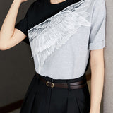 Bi-Color Side Slit Wing Embroidered T-Shirt