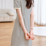 Polo Collar Striped Tuck-In Dress