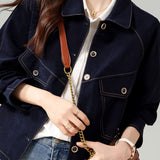 Fashionable Folded Collar Denim Jacket