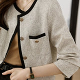 Contrast Color Round Neck Little Chanel Style Coat