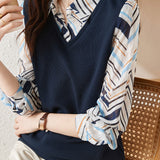 Layered Look Printed Contrast Vest Shirt