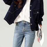 Fashionable Folded Collar Denim Jacket