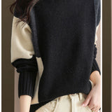 Loose Casual Color Block Mock Neck Sweater