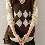 Casual V-Neck Diamond Pattern Knit Vest - 3 Colors Available