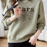 Casual Letter Embroidered Faux Layered Collar Sweatshirt