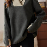 Patchwork Fleece-Lined Relaxed Fit Wool Blend Knit Top