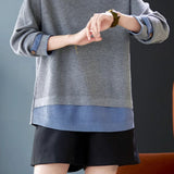 Casual Faux Two-Piece Crew Neck Knit Sweater