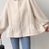 Ruffled Hooded Sweatshirt Jacket