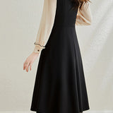 Ruffle Decor Chiffon Sleeve Flare Dress with Lining