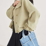 Elegant stand-collar short trench coat.