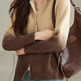 Fashion Gradient Color Double Zipper Cardigan