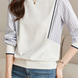 Casual Loose-fit Striped Panel Mock Hoodie