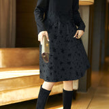 Elegant Lace-Paneled Mock Neck Dress