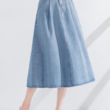 Side Pocket Long Flare Denim Skirt - 2 Colors Available