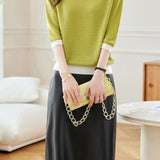 Bi-Color Hem Button Decor Knit Top - 3 Colors Available