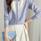 Color Block Round Neck Knitted Cardigan