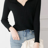 Elegant Collared Knitted Base Layer Top