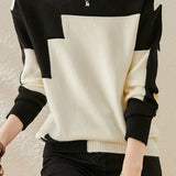 Casual Comfortable Dual-Tone Crew Neck Knit Sweater