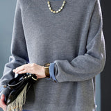 Casual Faux Two-Piece Crew Neck Knit Sweater