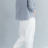 Skipper Collar Check Pattern Three-Quarter Sleeve Shirt - 2 Colors Available