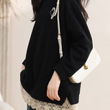 Lace-Paneled Mock Neck Sweatshirt