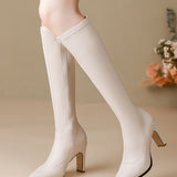 Suede pointed-toe chunky heel over-the-knee boots.