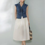 Skipper Collar Gathered Denim Gilet