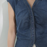 Kolar skipper berkumpul gilet denim