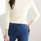 Pearl-Embellished Mock Neck Knit Sweater