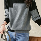 Casual Comfortable Dual-Tone Crew Neck Knit Sweater