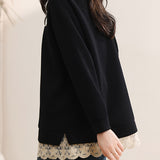 Lace-Paneled Mock Neck Sweatshirt