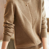 Half-High Neck Diagonal Ribbed Knit Top