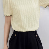 Round Neck Scalloped Hem Knit Top with Lining