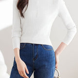 Pearl-Embellished Mock Neck Knit Sweater